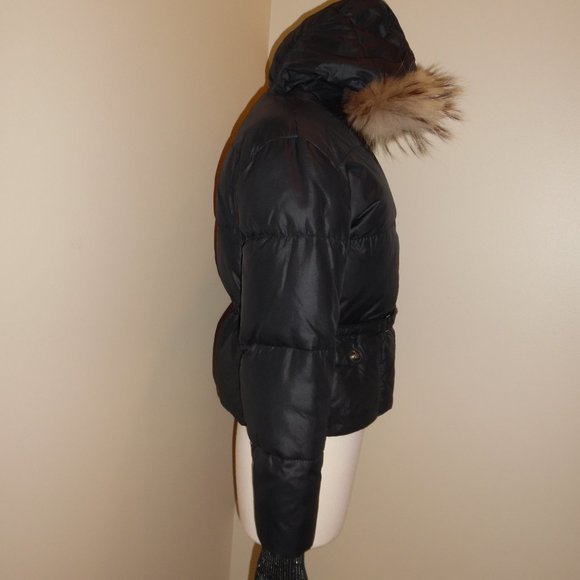 Nordkapp Detachable Racoon Real Fur Trim Short Down Black Puffer Jacket Coat S - Picture 3 of 9